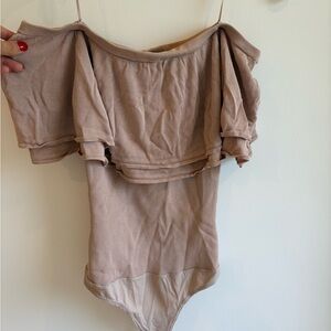 Intermix Off-Shoulder Tan Bodysuit